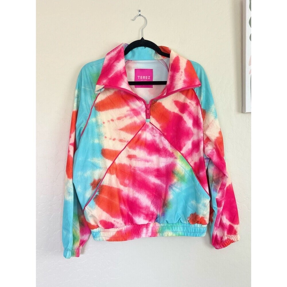 Terez Totally Tie Dye Ripstop Half Quarter Zip Windbreaker Jacket 80s Large - Picture 2 of 8